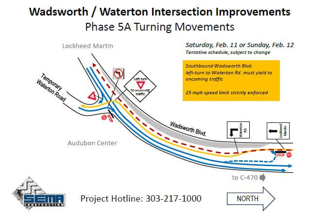 Wadsworth/Waterton Intersection new lane configuration Feb 11-12